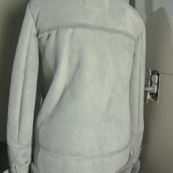 Hollister Biker Jacket Small Faux Suede Fur Grey Plush Super Soft NEW With Defec - Picture 2 of 14